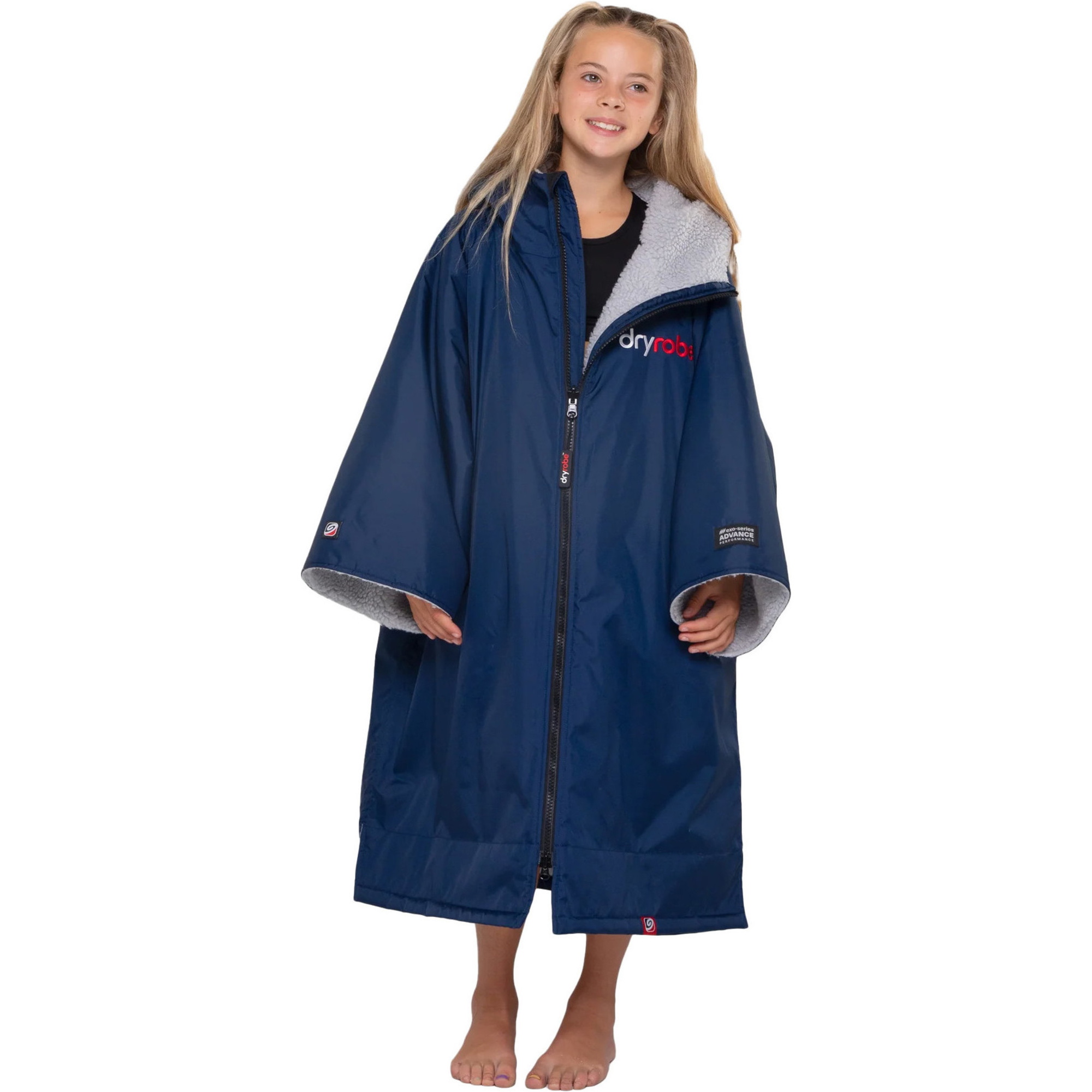 2026 Dryrobe Roupão De Troca De Roupa De Manga Curta Para Crianças Advance V3KSS - Azul-marinho / Grey